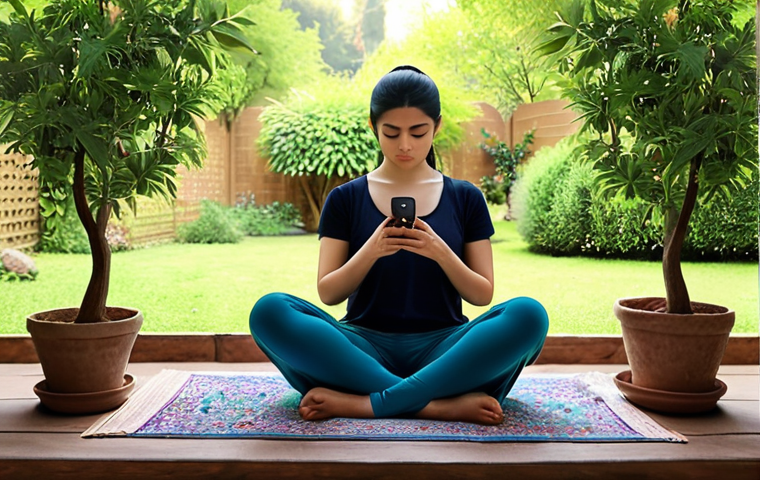 **Image Prompt:** A serene individual meditating in a peaceful garden, overlooking a smartphone displaying social media feeds. The person is subtly detached, finding inner peace despite the digital noise. Soft, natural lighting. Urdu text overlayed: "سکون کی تلاش میں سوشل میڈیا سے دوری" (Seeking peace, distancing from social media).