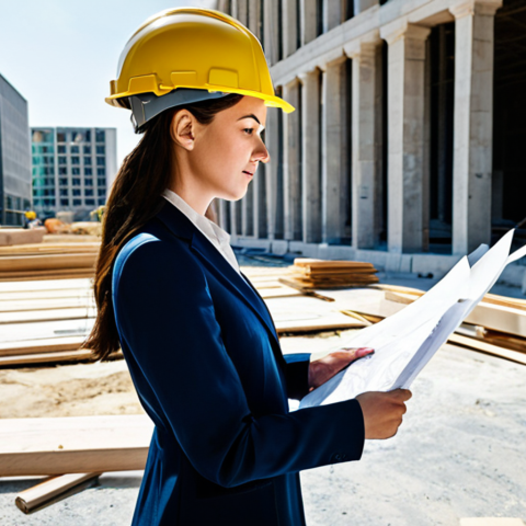 **
"A professional female architect in a modest, stylish dress, reviewing blueprints on a sunny construction site, hard hat on, fully clothed, appropriate attire, safe for work, perfect anatomy, natural proportions, architectural photography, bright daylight"
**
