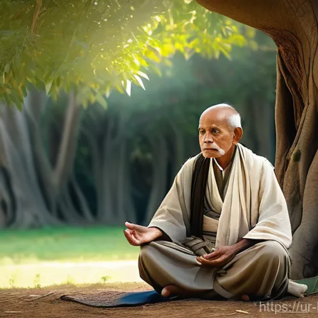 윤회의 과정 - **A Serene Spiritual Journey:**
A digital painting depicting an elderly, wise-looking man with a...