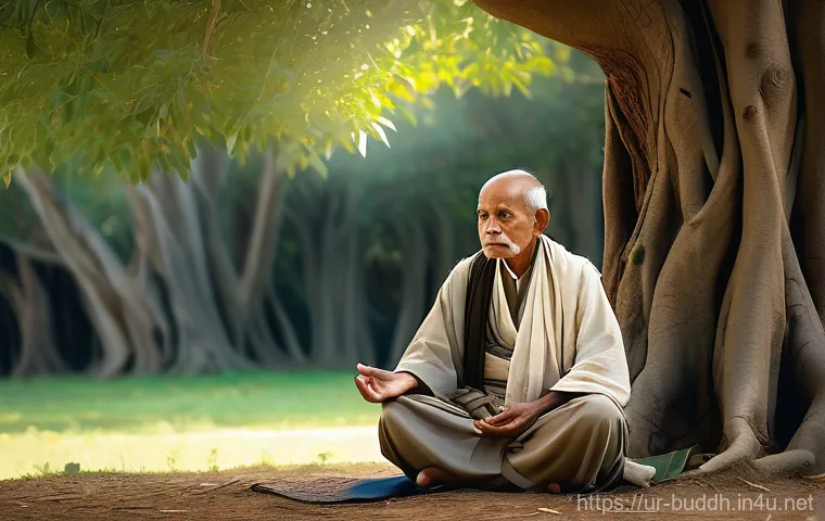 윤회의 과정 - **A Serene Spiritual Journey:**
A digital painting depicting an elderly, wise-looking man with a...