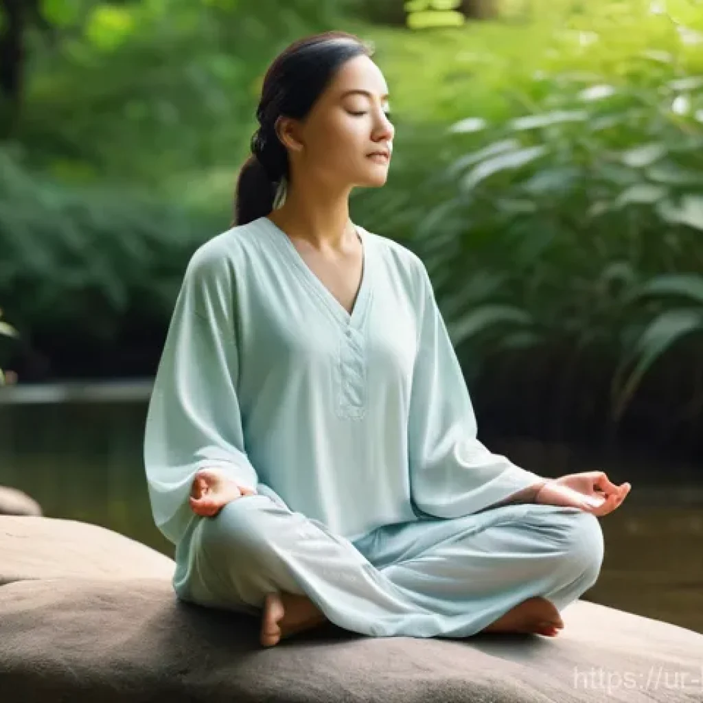 불교에서의 내면 성장 - **Mindful Serenity in Nature's Embrace:**
"A peaceful scene depicting an adult person, dressed i...