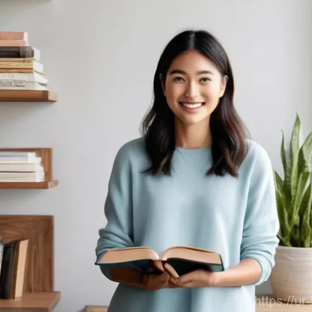 불교의 미니멀리즘 - **Prompt:** A serene and organized living space, bathed in soft, natural light, where a woman in mod...