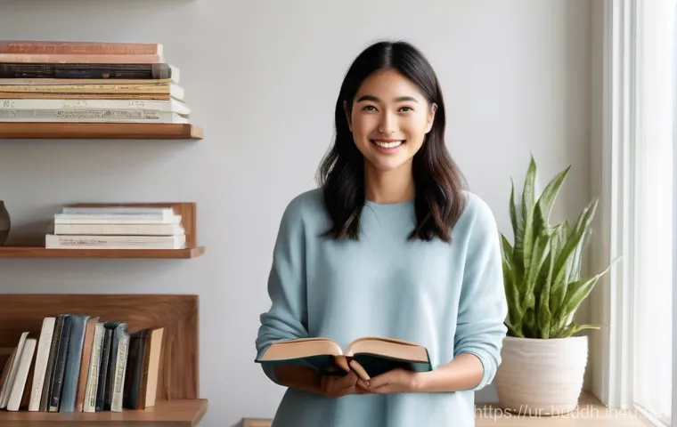 불교의 미니멀리즘 - **Prompt:** A serene and organized living space, bathed in soft, natural light, where a woman in mod...