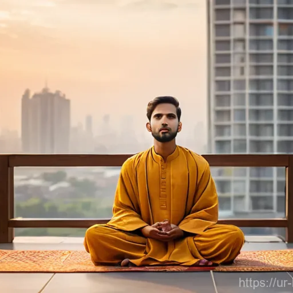불교에서의 지혜와 사랑 - **Prompt 1: Serene Urban Meditation**
"A young adult, of South Asian descent, sits in a calm, me...