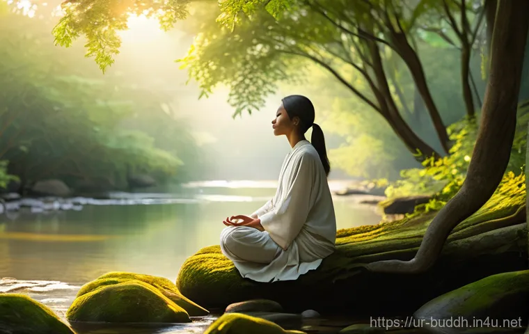 불교와 세계의 연결 - **Prompt 1: Serene Meditation Amidst Nature**
An individual, dressed in loose, comfortable, and ...