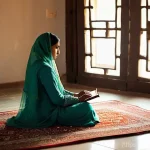 불교에서의 번뇌 극복 - **A Moment of Spiritual Reflection**
"A serene and humble Pakistani woman in her late 20s, seate...